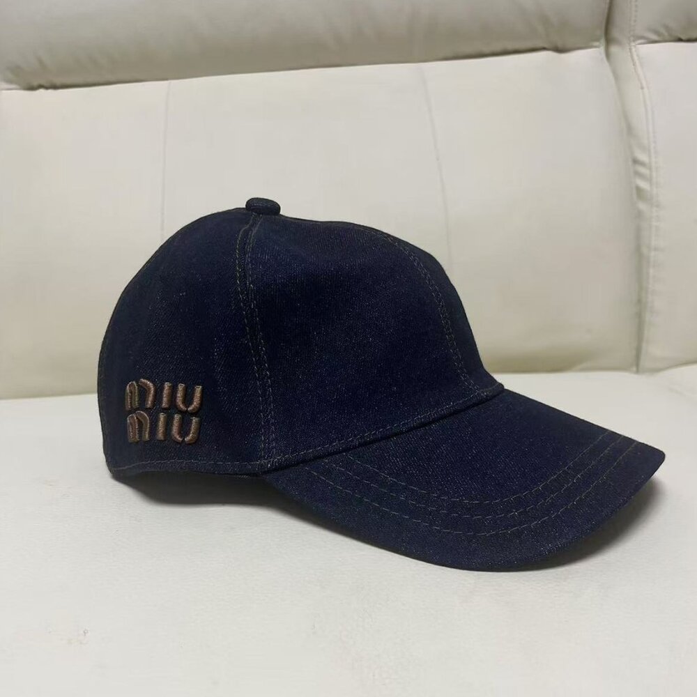 Miu Miu Navy Blue Denim Cap with Embroidered Logo - Brand New, Chic Accessory